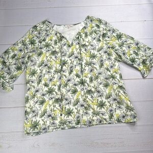 Skies Are Blue Daisy Floral Print V-neck Ruffle Sleeve Blouse Size Large